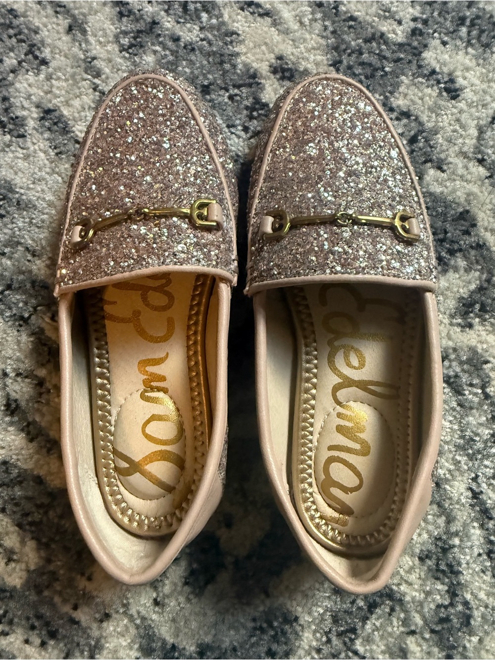 Girls Sam Edelman Rose Gold Glitter Loafers